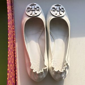 Tory Burch White Patent Leather Reva Ballet Flats